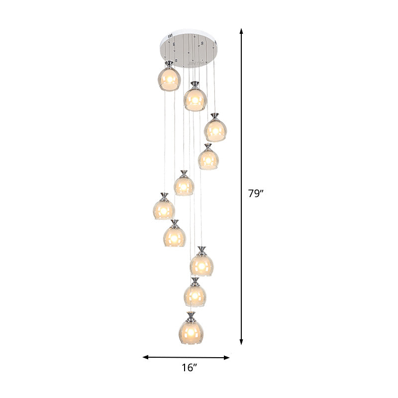 Silver Globe/Cylinder Cluster Pendant Modern Clear Glass 10-Light Stair Ceiling Hang Fixture Clearhalo 'Ceiling Lights' 'Glass shade' 'Glass' 'Modern Pendants' 'Modern' 'Pendant Lights' 'Pendants' Lighting' 398955