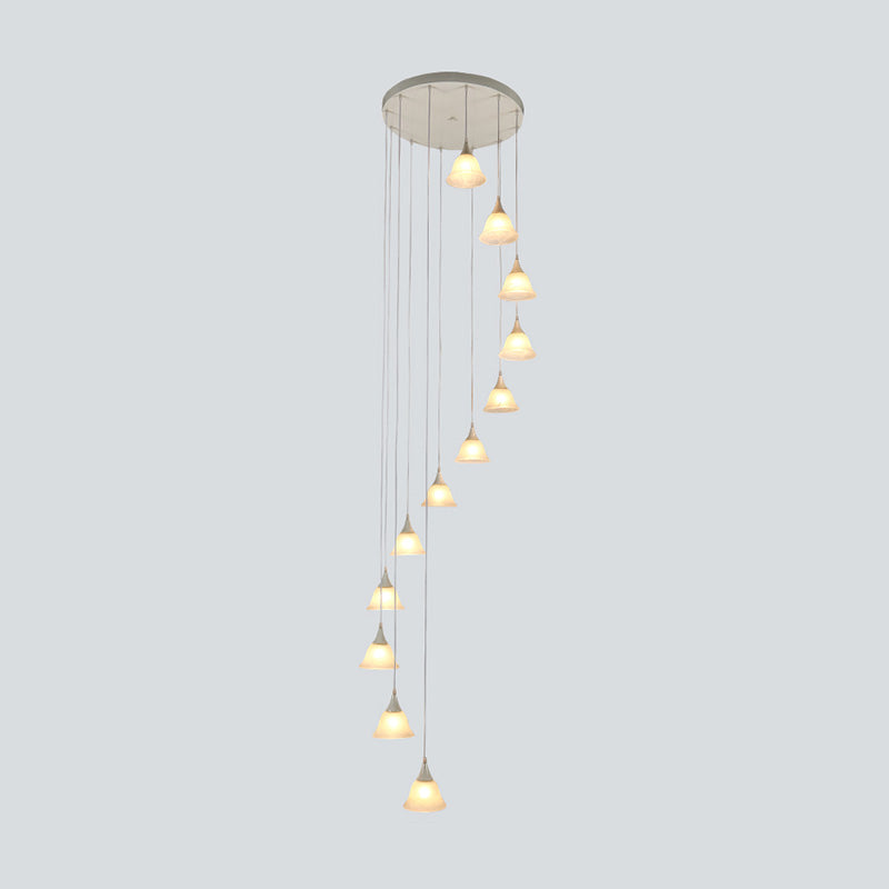 Modernist Floral Ceiling Pendant Lamp 12 Bulbs White Glass Multiple Hanging Light Clearhalo 'Ceiling Lights' 'Glass shade' 'Glass' 'Modern Pendants' 'Modern' 'Pendant Lights' 'Pendants' Lighting' 398964