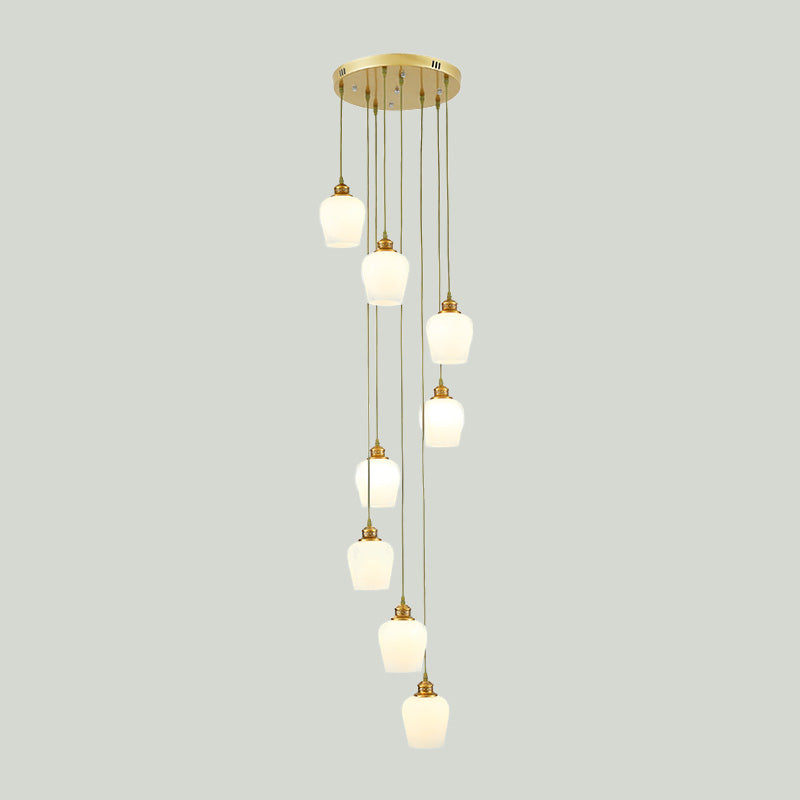 8 Lights Tulips Shade Hanging Lamp Modernist White Glass Multi Light Pendant Chandelier Clearhalo 'Ceiling Lights' 'Glass shade' 'Glass' 'Modern Pendants' 'Modern' 'Pendant Lights' 'Pendants' Lighting' 398983