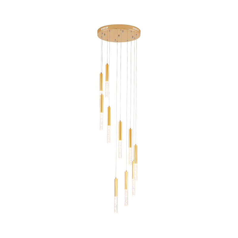 Gold Slim Tube Hanging Lighting Modern Acrylic 10 Lights Stair Multi Light Pendant Chandelier Clearhalo 'Ceiling Lights' 'Modern Pendants' 'Modern' 'Pendant Lights' 'Pendants' Lighting' 399023