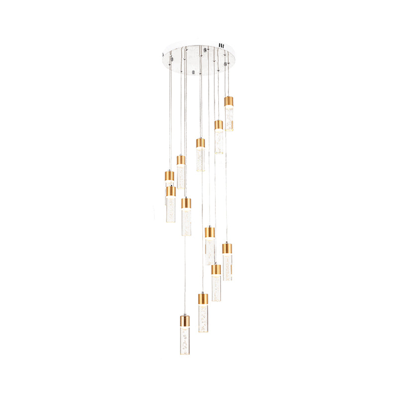 12 Heads Acrylic Pendant Lighting Modernist Gold/Silver Tube Stair Multiple Hanging Lamp with Spiral Design Clearhalo 'Ceiling Lights' 'Modern Pendants' 'Modern' 'Pendant Lights' 'Pendants' Lighting' 399028