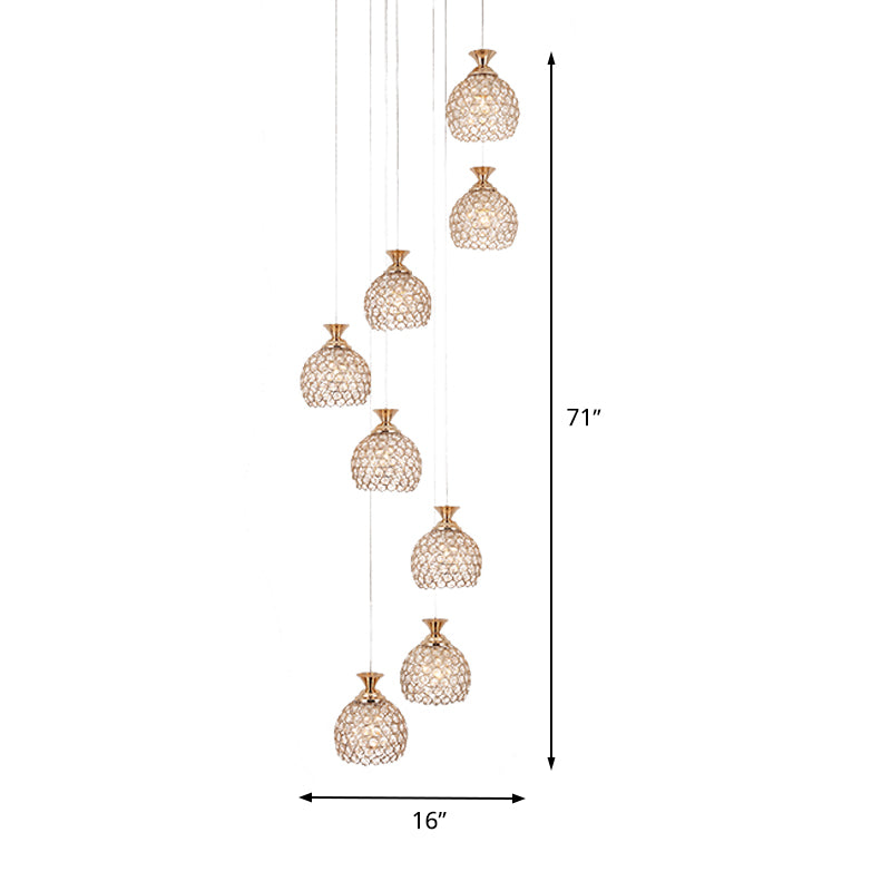 Brass 8 Heads Suspension Lighting Modernism Crystal Dome Shade Cluster Pendant Lamp Clearhalo 'Ceiling Lights' 'Modern Pendants' 'Modern' 'Pendant Lights' 'Pendants' Lighting' 399048