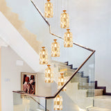 Modernist Cylindrical Cluster Pendant Light 8 Bulbs Crystal Hanging Ceiling Lamp in Gold Clearhalo 'Ceiling Lights' 'Modern Pendants' 'Modern' 'Pendant Lights' 'Pendants' Lighting' 399050