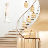 Gold Cube Suspension Lamp Contemporary Crystal 8-Bulb Stair Multi Pendant Chandelier Gold Clearhalo 'Ceiling Lights' 'Modern Pendants' 'Modern' 'Pendant Lights' 'Pendants' Lighting' 399059