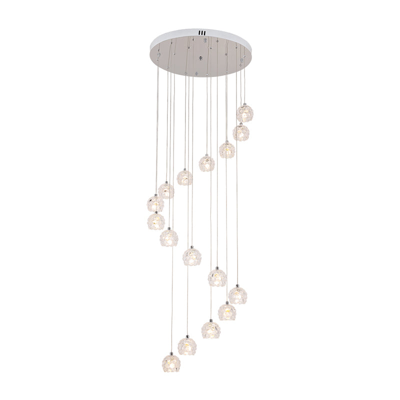 Contemporary Dome Pendant Light 16 Heads Crystal Multi Ceiling Lamp in Silver with Spiral Design Clearhalo 'Ceiling Lights' 'Modern Pendants' 'Modern' 'Pendant Lights' 'Pendants' Lighting' 399072