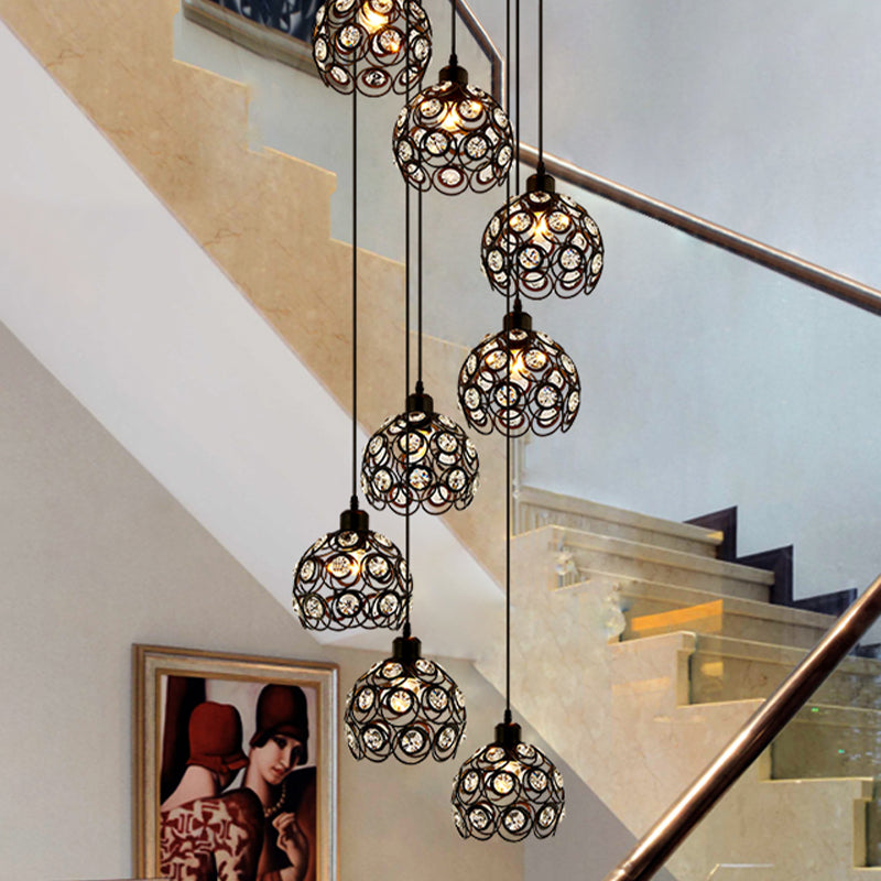 White/Black 8 Bulbs Ceiling Light Modernism Crystal Dome Multi Light Chandelier for Living Room Clearhalo 'Ceiling Lights' 'Modern Pendants' 'Modern' 'Pendant Lights' 'Pendants' Lighting' 399075