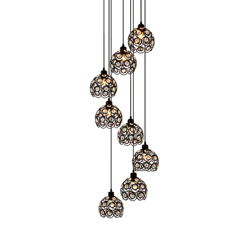 White/Black 8 Bulbs Ceiling Light Modernism Crystal Dome Multi Light Chandelier for Living Room Clearhalo 'Ceiling Lights' 'Modern Pendants' 'Modern' 'Pendant Lights' 'Pendants' Lighting' 399077