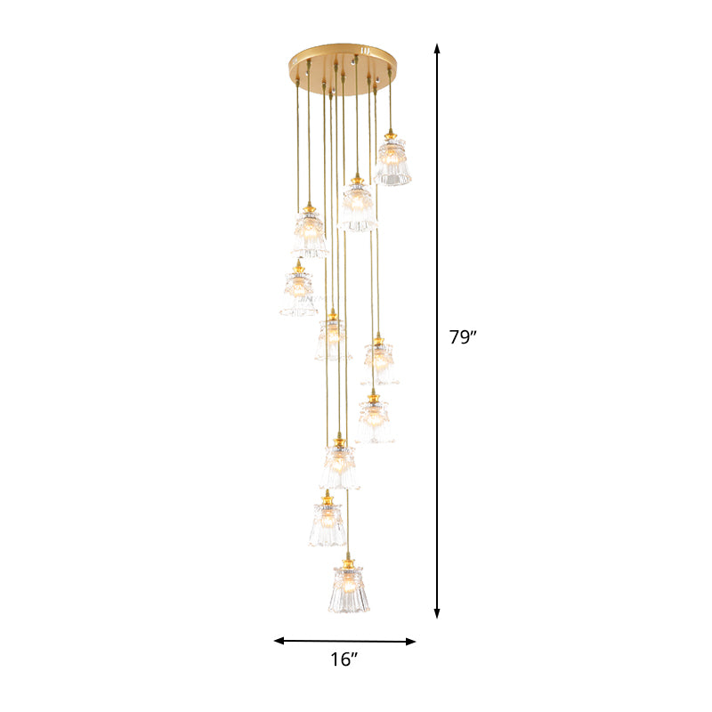 10-Bulb Crystal Suspension Lamp Contemporary Gold Spiral Stair Multiple Hanging Light Clearhalo 'Ceiling Lights' 'Modern Pendants' 'Modern' 'Pendant Lights' 'Pendants' Lighting' 399100