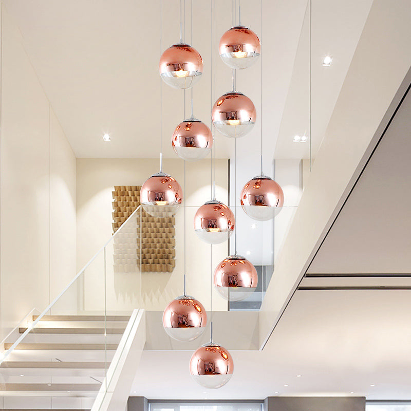 Global Stair Cluster Pendant Light Minimalist Metal 10-Light Rose Gold Ceiling Light Fixture Clearhalo 'Ceiling Lights' 'Modern Pendants' 'Modern' 'Pendant Lights' 'Pendants' Lighting' 399108