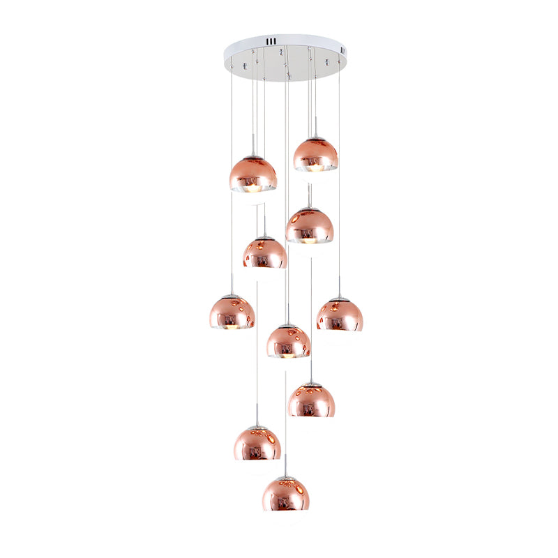 Global Stair Cluster Pendant Light Minimalist Metal 10-Light Rose Gold Ceiling Light Fixture Clearhalo 'Ceiling Lights' 'Modern Pendants' 'Modern' 'Pendant Lights' 'Pendants' Lighting' 399109