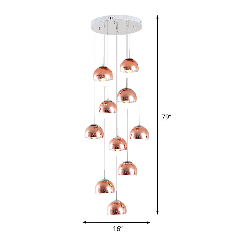 Global Stair Cluster Pendant Light Minimalist Metal 10-Light Rose Gold Ceiling Light Fixture Clearhalo 'Ceiling Lights' 'Modern Pendants' 'Modern' 'Pendant Lights' 'Pendants' Lighting' 399110