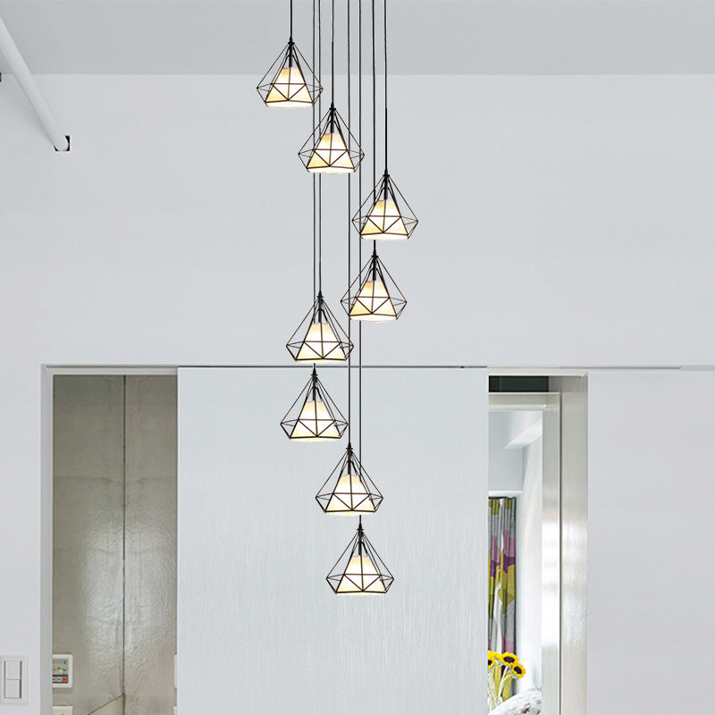 Black Diamond Cage Ceiling Light Modern Iron 8-Bulb Living Room Multi Pendant Chandelier Black Clearhalo 'Ceiling Lights' 'Modern Pendants' 'Modern' 'Pendant Lights' 'Pendants' Lighting' 399121