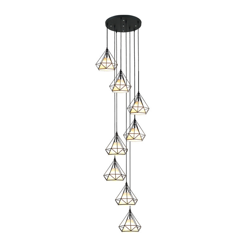 Black Diamond Cage Ceiling Light Modern Iron 8-Bulb Living Room Multi Pendant Chandelier Clearhalo 'Ceiling Lights' 'Modern Pendants' 'Modern' 'Pendant Lights' 'Pendants' Lighting' 399123