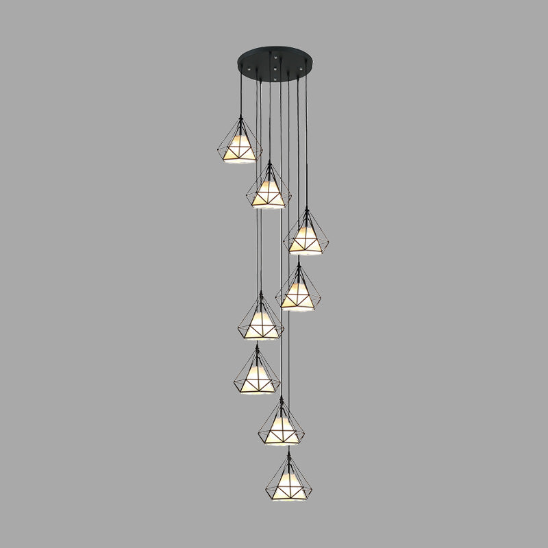 Black Diamond Cage Ceiling Light Modern Iron 8-Bulb Living Room Multi Pendant Chandelier Clearhalo 'Ceiling Lights' 'Modern Pendants' 'Modern' 'Pendant Lights' 'Pendants' Lighting' 399124