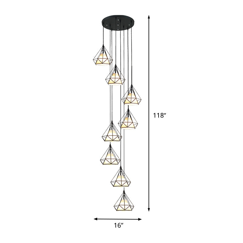 Black Diamond Cage Ceiling Light Modern Iron 8-Bulb Living Room Multi Pendant Chandelier Clearhalo 'Ceiling Lights' 'Modern Pendants' 'Modern' 'Pendant Lights' 'Pendants' Lighting' 399125