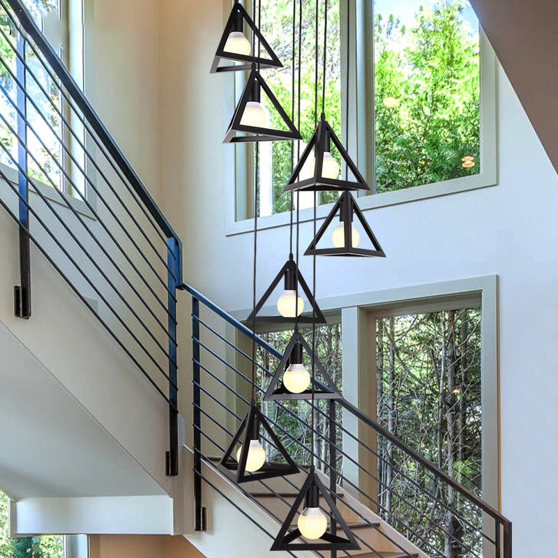 Modern Triangle Frame Suspension Lamp 8 Lights Metal Multi Hanging Light Fixture in Black Clearhalo 'Ceiling Lights' 'Modern Pendants' 'Modern' 'Pendant Lights' 'Pendants' Lighting' 399128