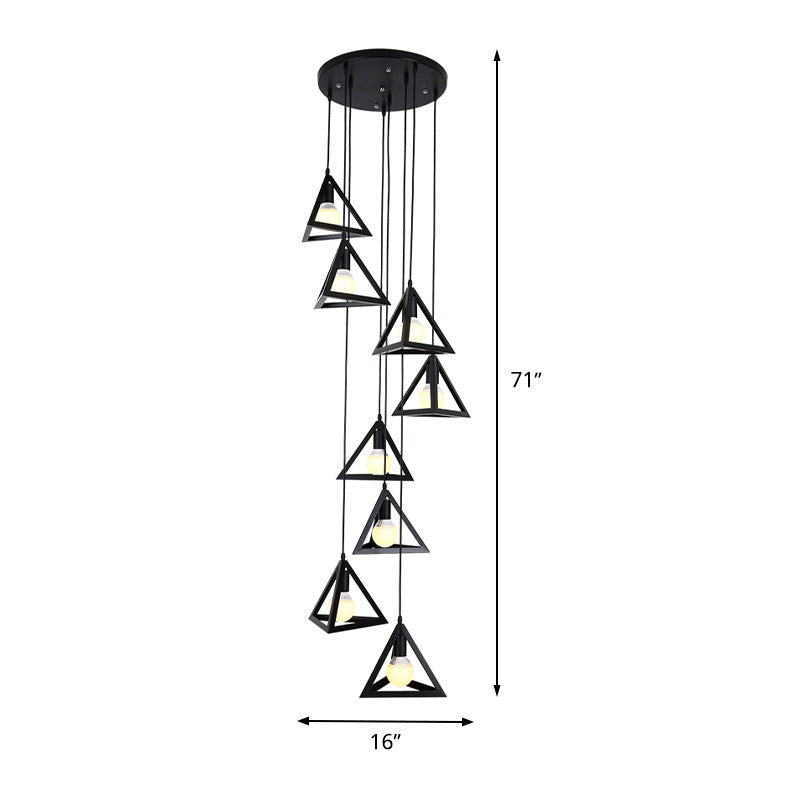 Modern Triangle Frame Suspension Lamp 8 Lights Metal Multi Hanging Light Fixture in Black Clearhalo 'Ceiling Lights' 'Modern Pendants' 'Modern' 'Pendant Lights' 'Pendants' Lighting' 399130