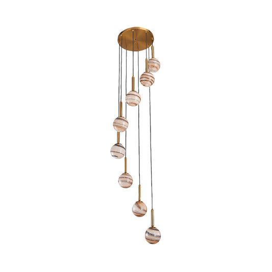 8 Lights Ball Hanging Ceiling Lamp Modern Brown Jupiter Glass Cluster Pendant with Spiral Design Clearhalo 'Ceiling Lights' 'Glass shade' 'Glass' 'Modern Pendants' 'Modern' 'Pendant Lights' 'Pendants' Lighting' 399139