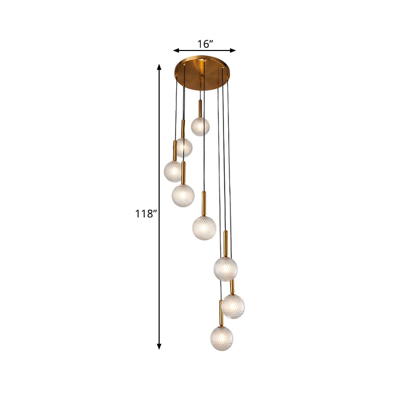 8/9 Bulbs Cluster Pendant Light Modernist Spiral White/Clear Lattice Glass Ceiling Hang Fixture Clearhalo 'Ceiling Lights' 'Glass shade' 'Glass' 'Modern Pendants' 'Modern' 'Pendant Lights' 'Pendants' Lighting' 399145