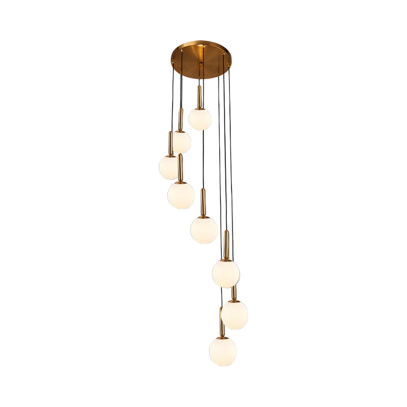 8/9 Bulbs Cluster Pendant Light Modernist Spiral White/Clear Lattice Glass Ceiling Hang Fixture 8 White Clearhalo 'Ceiling Lights' 'Glass shade' 'Glass' 'Modern Pendants' 'Modern' 'Pendant Lights' 'Pendants' Lighting' 399146