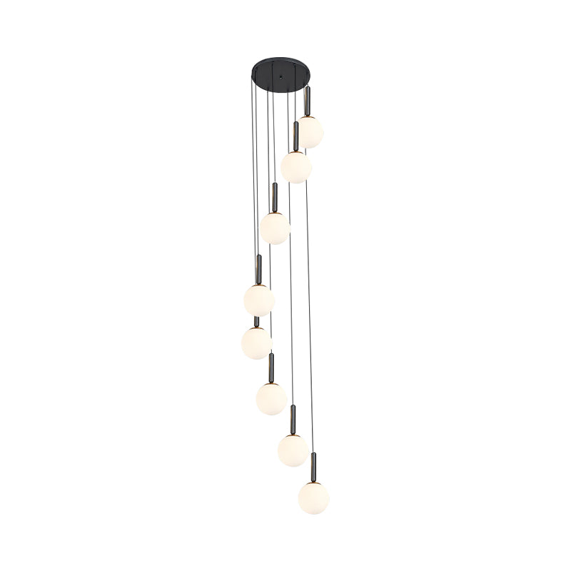 Spiral Living Room Multi Light Pendant Modernism White/Clear Lattice Glass 8/9 Heads Black Hanging Lamp Kit Clearhalo 'Ceiling Lights' 'Glass shade' 'Glass' 'Modern Pendants' 'Modern' 'Pendant Lights' 'Pendants' Lighting' 399153