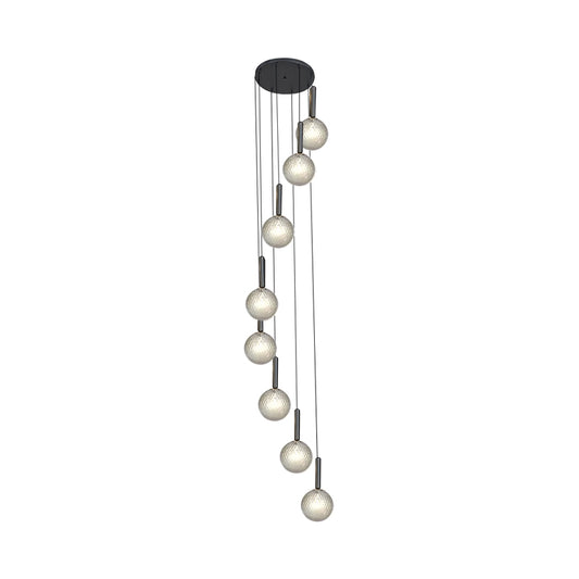 Spiral Living Room Multi Light Pendant Modernism White/Clear Lattice Glass 8/9 Heads Black Hanging Lamp Kit 8 Clear Clearhalo 'Ceiling Lights' 'Glass shade' 'Glass' 'Modern Pendants' 'Modern' 'Pendant Lights' 'Pendants' Lighting' 399155