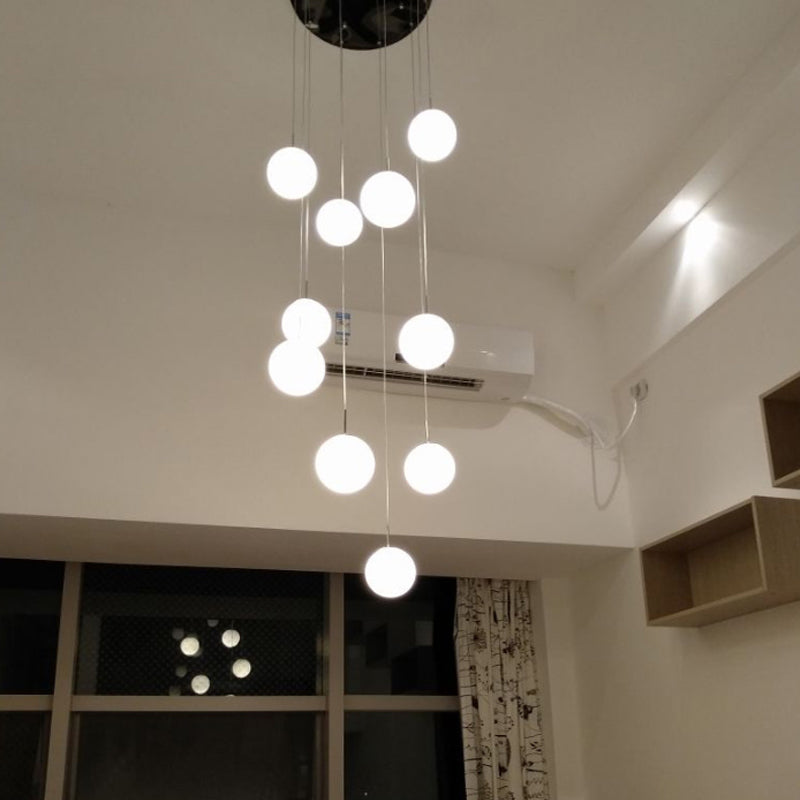 Silver 10 Heads Hanging Light Kit Modernism White Glass Meteor Shower Cluster Pendant Lamp Clearhalo 'Ceiling Lights' 'Glass shade' 'Glass' 'Modern Pendants' 'Modern' 'Pendant Lights' 'Pendants' Lighting' 399161