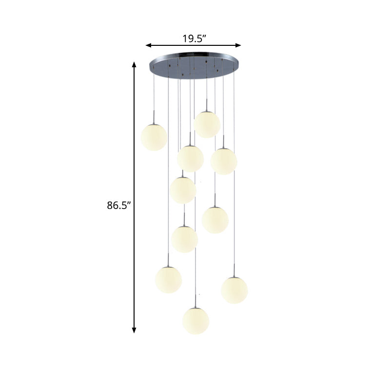 Silver 10 Heads Hanging Light Kit Modernism White Glass Meteor Shower Cluster Pendant Lamp Clearhalo 'Ceiling Lights' 'Glass shade' 'Glass' 'Modern Pendants' 'Modern' 'Pendant Lights' 'Pendants' Lighting' 399163