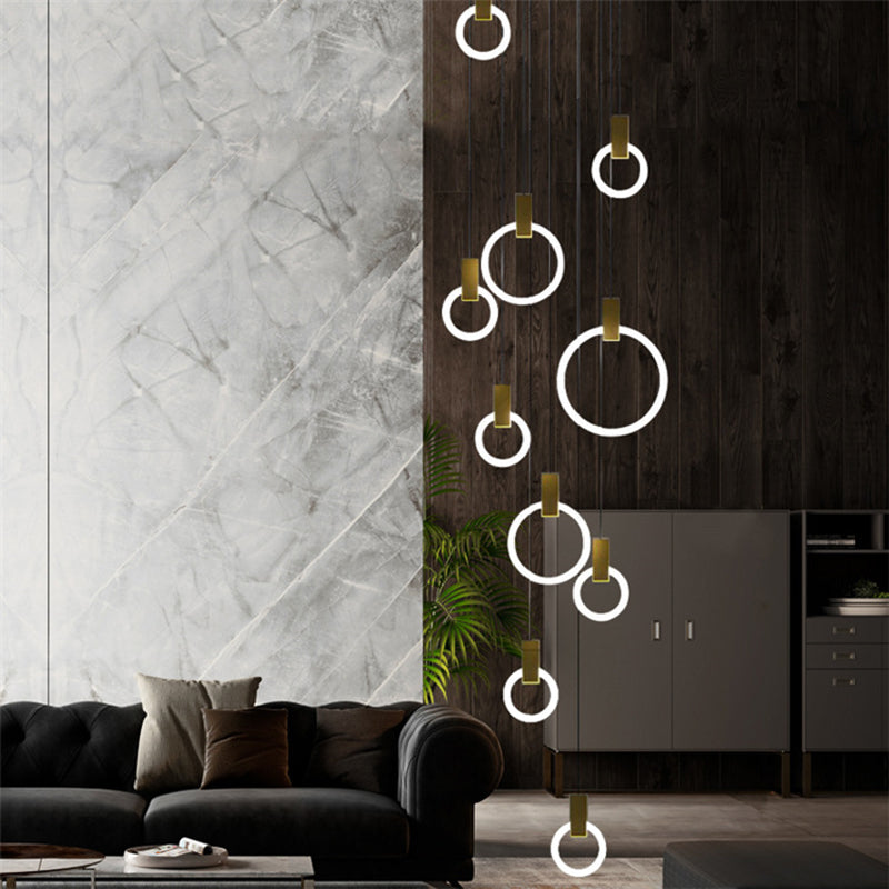 Rings Acrylic Cluster Pendant Light Simple 10 Heads Living Room Hanging Ceiling Lamp in White, Round/Linear Canopy Clearhalo 'Ceiling Lights' 'Modern Pendants' 'Modern' 'Pendant Lights' 'Pendants' Lighting' 399170