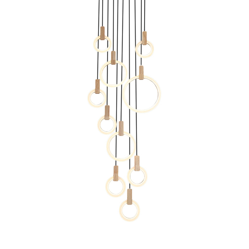 Rings Acrylic Cluster Pendant Light Simple 10 Heads Living Room Hanging Ceiling Lamp in White, Round/Linear Canopy Clearhalo 'Ceiling Lights' 'Modern Pendants' 'Modern' 'Pendant Lights' 'Pendants' Lighting' 399171