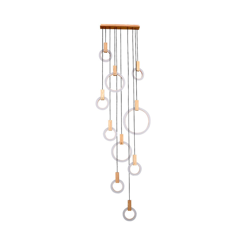 Rings Acrylic Cluster Pendant Light Simple 10 Heads Living Room Hanging Ceiling Lamp in White, Round/Linear Canopy Clearhalo 'Ceiling Lights' 'Modern Pendants' 'Modern' 'Pendant Lights' 'Pendants' Lighting' 399176