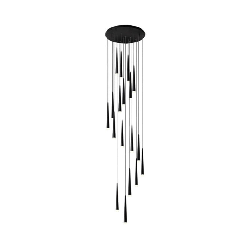 Acrylic Black Hanging Lamp Cone 9/12/18 Lights Contemporary Multi Light Pendant with Spiral Design for Stair Clearhalo 'Ceiling Lights' 'Modern Pendants' 'Modern' 'Pendant Lights' 'Pendants' Lighting' 399188