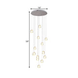 14-Bulb Crystal Cluster Pendant Light Modern White Meteor Shower Stair Hanging Lamp with Round/Linear Canopy Clearhalo 'Ceiling Lights' 'Modern Pendants' 'Modern' 'Pendant Lights' 'Pendants' Lighting' 399194