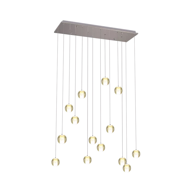 14-Bulb Crystal Cluster Pendant Light Modern White Meteor Shower Stair Hanging Lamp with Round/Linear Canopy White Linear Clearhalo 'Ceiling Lights' 'Modern Pendants' 'Modern' 'Pendant Lights' 'Pendants' Lighting' 399195