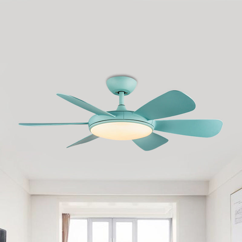 Blue/Wood LED Ceiling Fan Lamp Fixture Modernist Acrylic Round 6 Blades Semi Flushmount, 42" W Blue Clearhalo 'Ceiling Fans with Lights' 'Ceiling Fans' 'Kids Ceiling Fans' 'Kids' Lighting' 399221