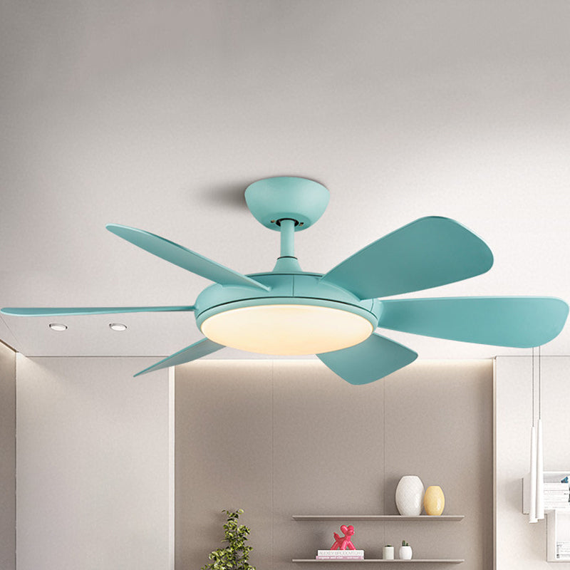 Blue/Wood LED Ceiling Fan Lamp Fixture Modernist Acrylic Round 6 Blades Semi Flushmount, 42" W Clearhalo 'Ceiling Fans with Lights' 'Ceiling Fans' 'Kids Ceiling Fans' 'Kids' Lighting' 399222