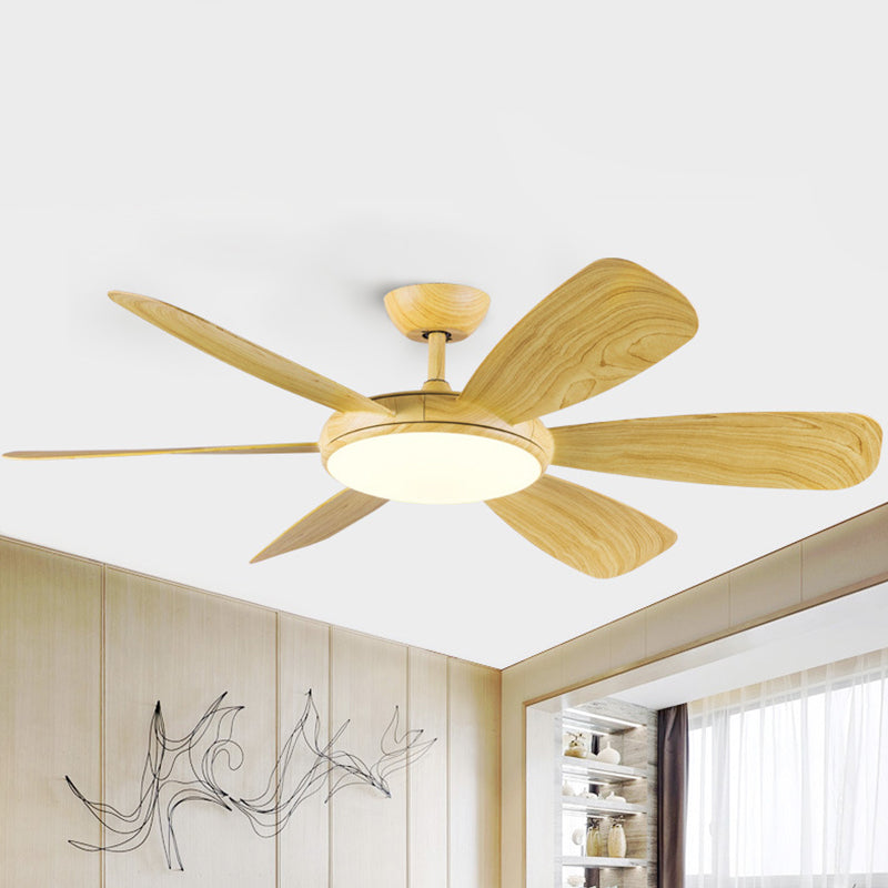 Blue/Wood LED Ceiling Fan Lamp Fixture Modernist Acrylic Round 6 Blades Semi Flushmount, 42" W Wood Clearhalo 'Ceiling Fans with Lights' 'Ceiling Fans' 'Kids Ceiling Fans' 'Kids' Lighting' 399226