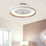 Round Bedroom Semi Flush Light Fixture Contemporary Acrylic Grey/Dark Coffee/Champagne 23.5" Wide LED Hanging Fan Lamp, 5 Blades Clearhalo 'Ceiling Fans with Lights' 'Ceiling Fans' 'Kids Ceiling Fans' 'Kids' Lighting' 399314