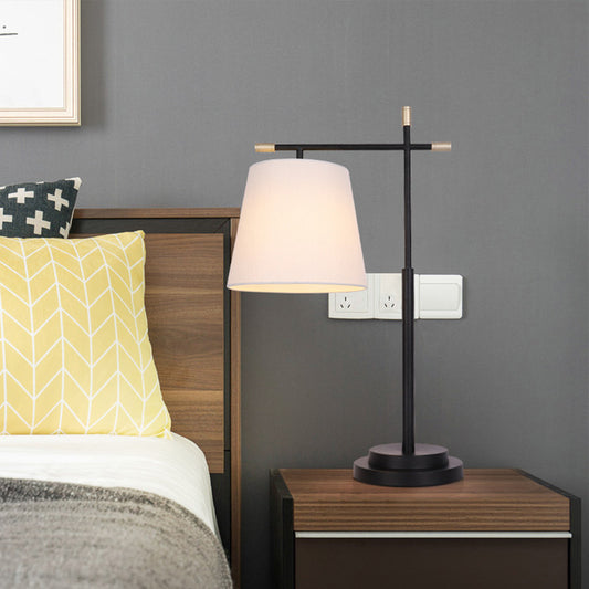 1 Head Bedroom Table Light Modern Black Nightstand Lamp with Tapered Fabric Shade Black Clearhalo 'Lamps' 'Table Lamps' Lighting' 399378