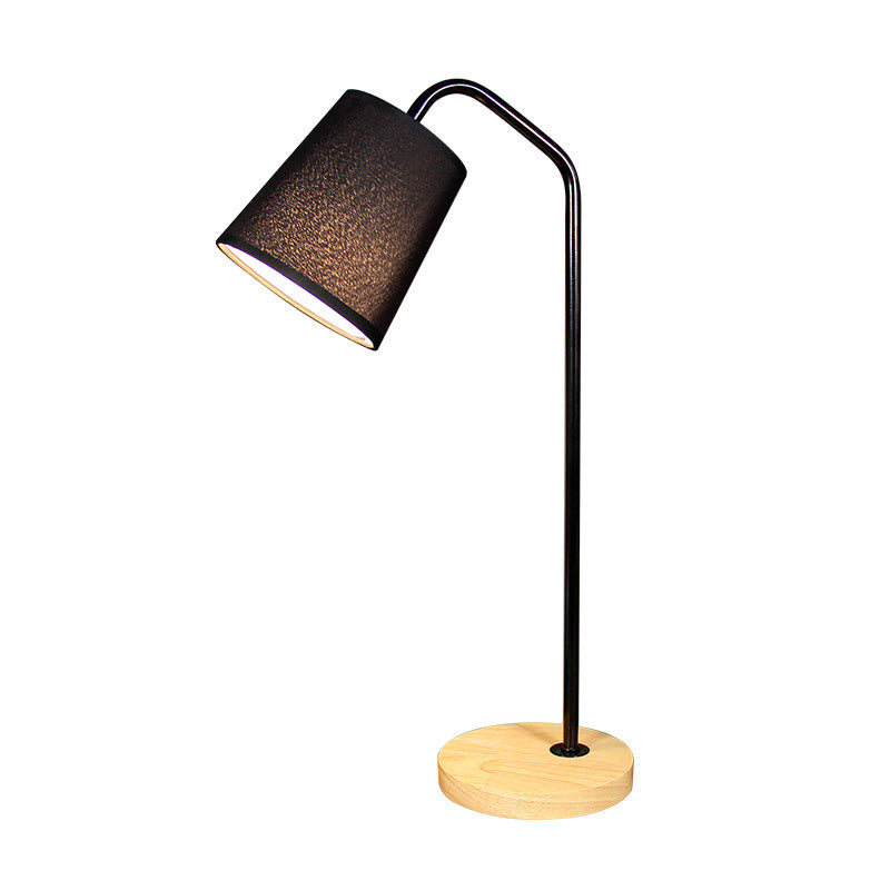 Conical Fabric Task Light Modernism 1 Bulb Black Small Desk Lamp with Beige Round Wood Base Clearhalo 'Lamps' 'Table Lamps' Lighting' 399423