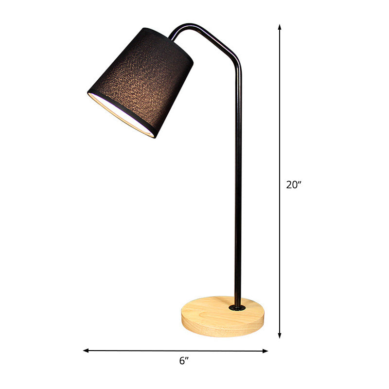 Conical Fabric Task Light Modernism 1 Bulb Black Small Desk Lamp with Beige Round Wood Base Clearhalo 'Lamps' 'Table Lamps' Lighting' 399424