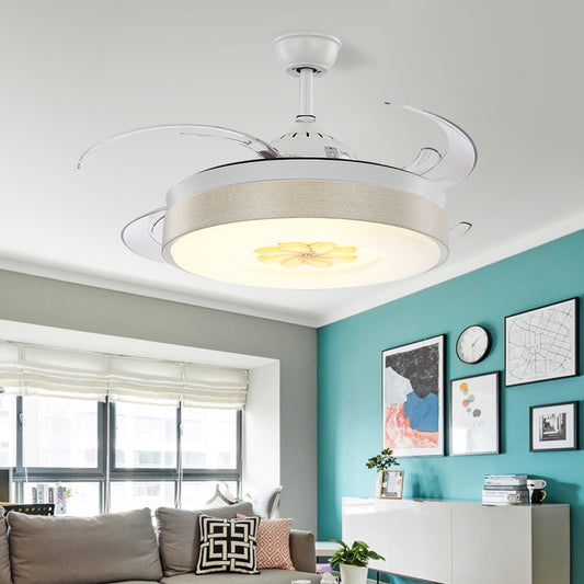 8 Blades LED Metal Semi Flush Light Modern White Cylinder Bedroom Hanging Fan Lamp with Acrylic Shade, 48" W White Clearhalo 'Ceiling Fans with Lights' 'Ceiling Fans' 'Modern Ceiling Fans' 'Modern' Lighting' 399460