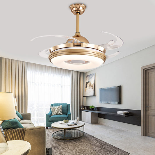 LED Ceiling Fan Lighting Modernism Round Metal 8 Blades Semi Flush Mounted Lamp in Nickel, 48" Wide Gold Clearhalo 'Ceiling Fans with Lights' 'Ceiling Fans' 'Modern Ceiling Fans' 'Modern' Lighting' 399465