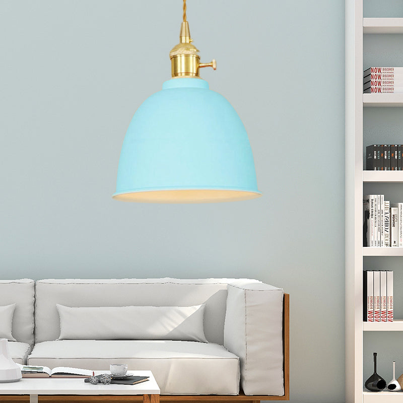 1 Light Domed Hanging Ceiling Light Industrial Style Black/Gray/White Metal Pendant Lighting with Adjustable Cord Blue Clearhalo 'Ceiling Lights' 'Modern Pendants' 'Modern' 'Pendant Lights' 'Pendants' Lighting' 39948