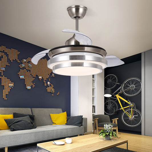 Modern Cascaded Circle Semi Flushmount 36" Wide LED Metallic Pendant Ceiling Fan Light in Nickel, 3 Blades Nickel Clearhalo 'Ceiling Fans with Lights' 'Ceiling Fans' 'Modern Ceiling Fans' 'Modern' Lighting' 399480