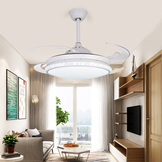 LED Ceiling Fan Lighting Modernism Bedroom 8 Blades Semi Flush Lamp with Circular Acrylic Shade in White, 48" W White Clearhalo 'Ceiling Fans with Lights' 'Ceiling Fans' 'Modern Ceiling Fans' 'Modern' Lighting' 399500