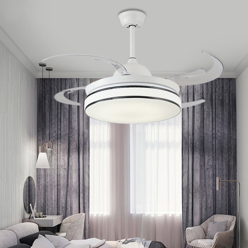 Round Acrylic Pendant Fan Light Modern LED Bedroom Semi Flush Lamp Fixture in White with 8 Blades, 48" W White Clearhalo 'Ceiling Fans with Lights' 'Ceiling Fans' 'Modern Ceiling Fans' 'Modern' Lighting' 399515