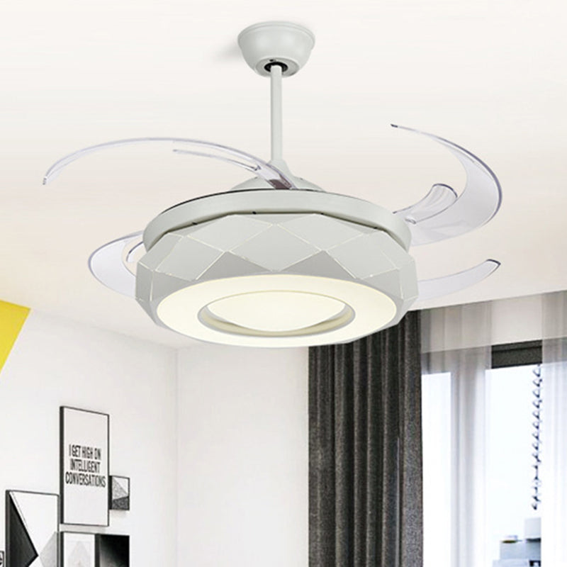 48" W LED Ceiling Fan Lighting Modern Living Room 8 Blades Semi Flush Mount Lamp with Doughnut Acrylic Shade in White White Clearhalo 'Ceiling Fans with Lights' 'Ceiling Fans' 'Modern Ceiling Fans' 'Modern' Lighting' 399520