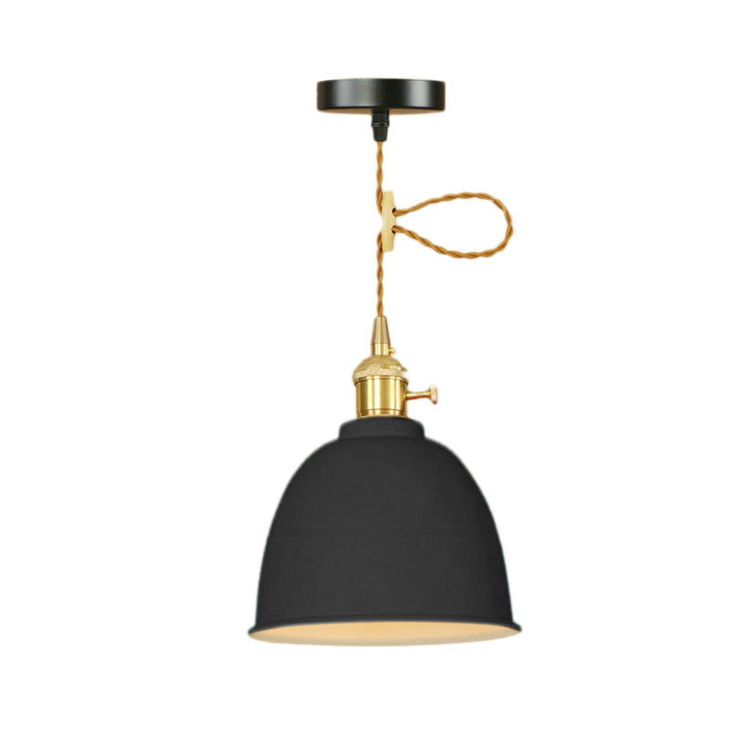 1 Light Domed Hanging Ceiling Light Industrial Style Black/Gray/White Metal Pendant Lighting with Adjustable Cord Clearhalo 'Ceiling Lights' 'Modern Pendants' 'Modern' 'Pendant Lights' 'Pendants' Lighting' 39959