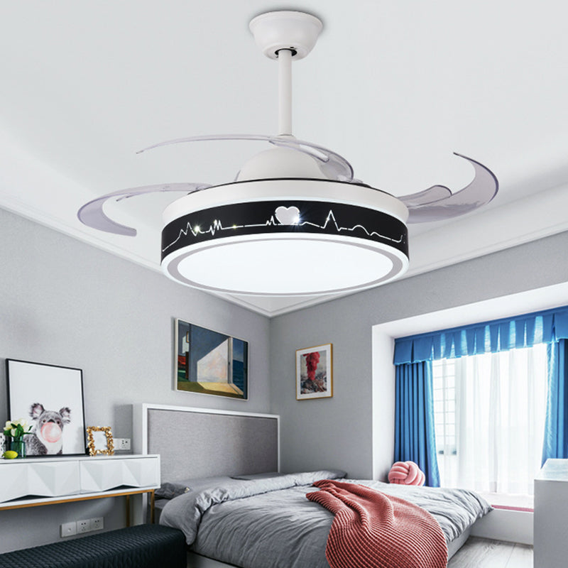 48" W Black LED Ceiling Fan Light Modernist Metal Drum 4 Blades Semi Flush Mount Lamp for Bedroom Clearhalo 'Ceiling Fans with Lights' 'Ceiling Fans' 'Modern Ceiling Fans' 'Modern' Lighting' 399602